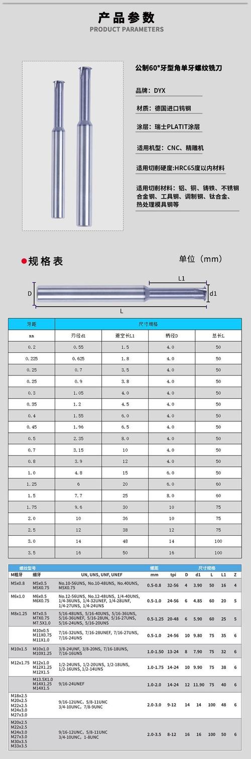 进口dyx60度钨钢涂层螺纹铣刀 钢用铣牙刀公制,英制,美制